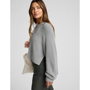 Beyond Yoga Sweater XXS XS Wool Cotton Cropped Chunky Knit Gray Cozy Minimalist